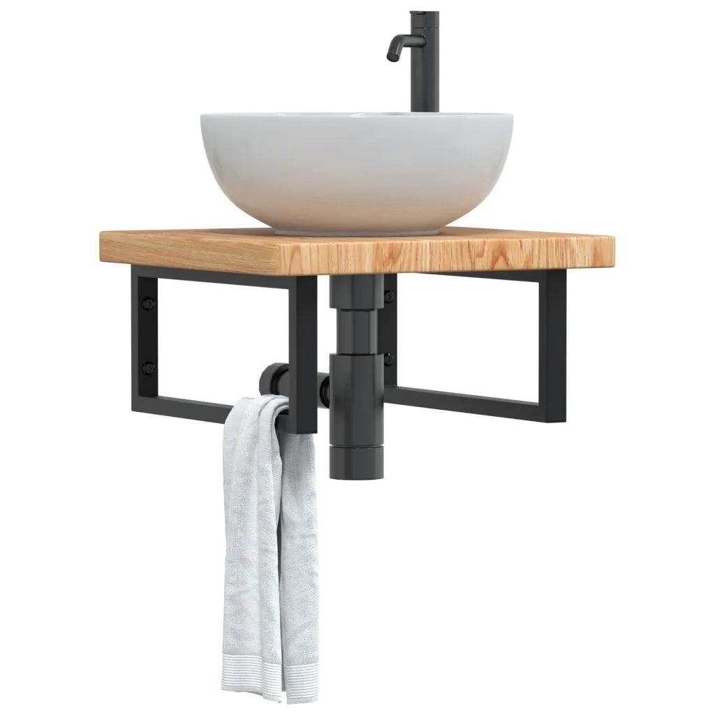 vidaXL Ripiano a Parete per Lavabo in Acciaio e Massello di Rovere