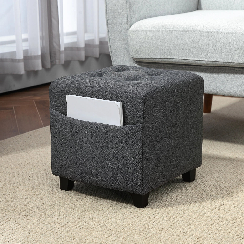 Pouf con Tasca Laterale e Coperchio Imbottito ¨C Zephmum ¨C Grigio in Lino