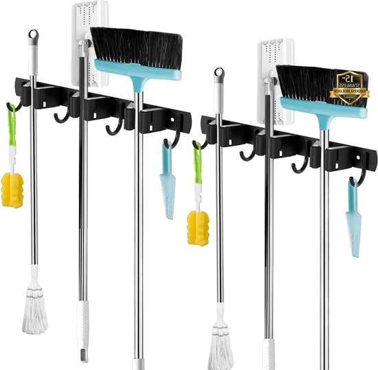 3 Orecchioni - 4 Ganci Nero-Self-Adesivo-Broomhouder-Tool Orecchiante-Tuin Tool Orecchiante