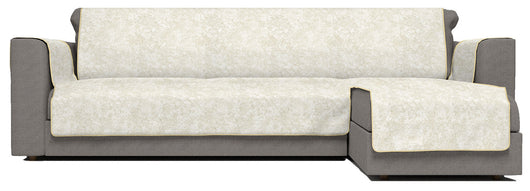 Copridivano con Penisola Destra Seduta 190 cm in Poliestere e Cotone Panna