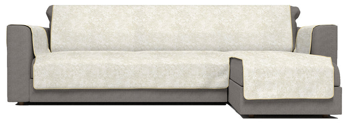 Copridivano con Penisola Destra Seduta 190 cm in Poliestere e Cotone Panna