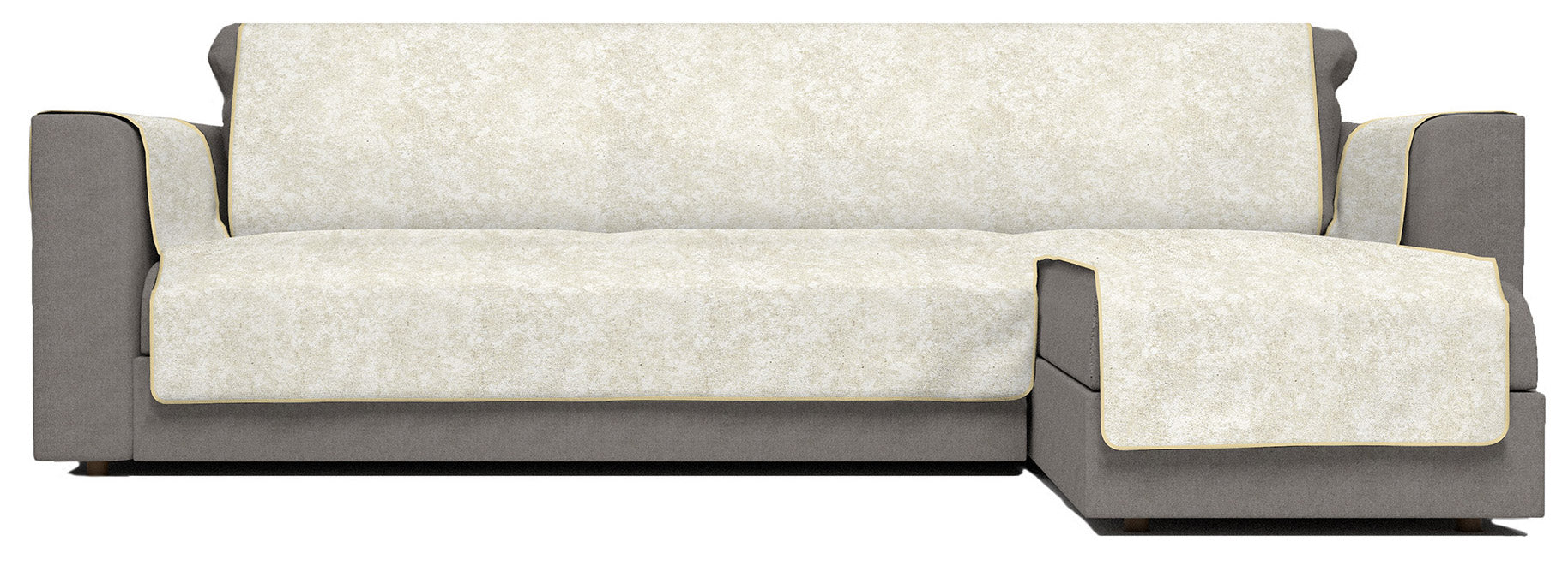 Copridivano con Penisola Destra Seduta 290 cm in Poliestere e Cotone Panna