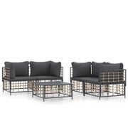 Set Divani da Giardino 5 pz | Set Salotto da Giardino con Cuscini Antracite in Polyrattan
