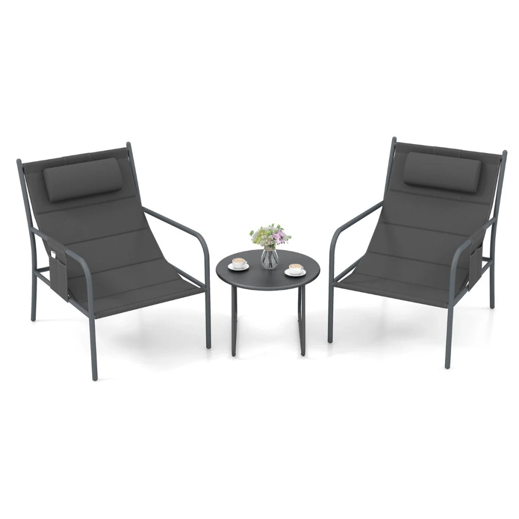 Set di 3 mobili da giardino dimensioni 82 x 61 x 84 cm design ergonomico comfort ottimale stile moderno metallo grigio 20_0021063