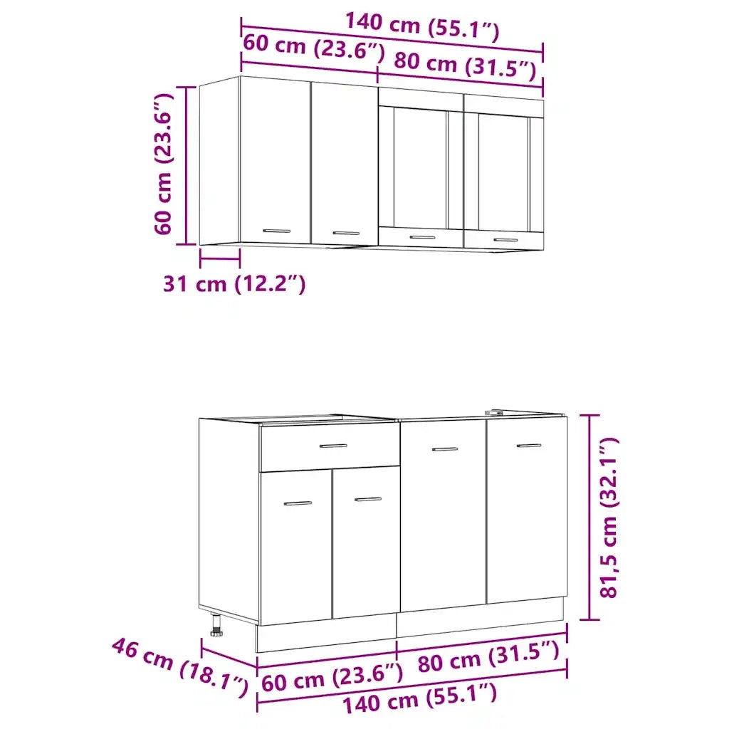Set mobili da cucina con cassetto Lyon 4 pcs Grigio sonoma 3388346