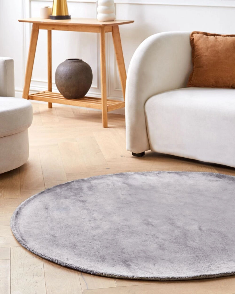 Tappeto Grigio Chiaro Viscosa Rotondo 140 cm Trapuntato a Mano pelo corto Moderno