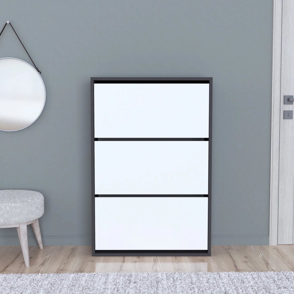 Scarpiera Salvaspazio Slim con 3 Contenitori Ribaltabili Portascarpe Stretto da Ingresso Capienza 18 Paia 110 x 73,5 x 24 cm - Antracite / Bianco [en.casa]