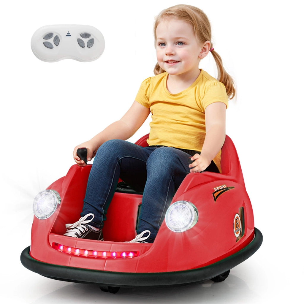 Auto elettrica per bambini 12V con telecomando, Auto da urto alimentata a batteria con luci LED rotazione a 360¡ã Rosso-Go Kart