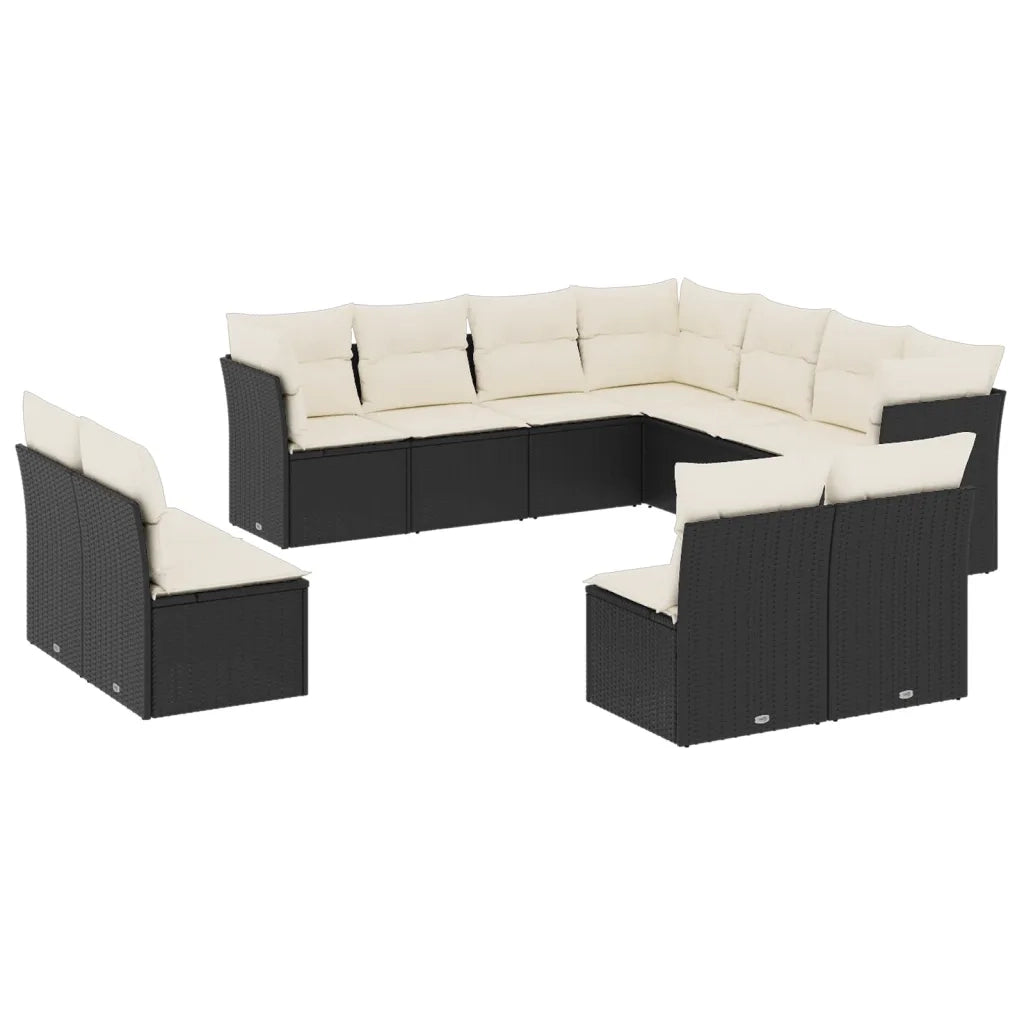 Set Divani da Giardino 11 pz con Cuscini in Polyrattan Nero 3217816
