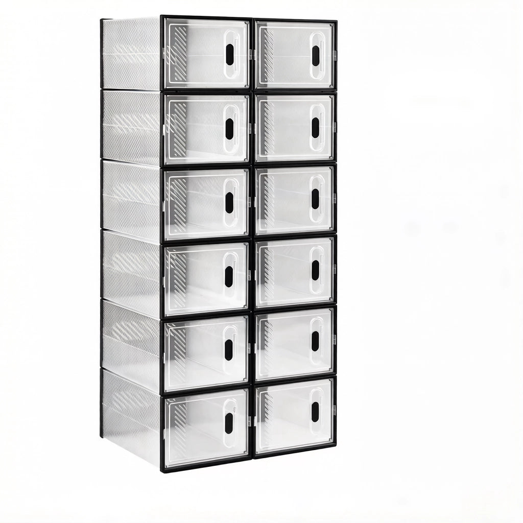 Scatole porta scarpe impilabili trasparenti, set da 12, in plastica, 25x18,5x35,5 cm