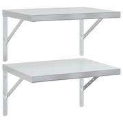 2 pz Mensole a Muro | Scaffale Parete | Ripiano a parete 50x40 cm Argento in Acciaio Inossidabile