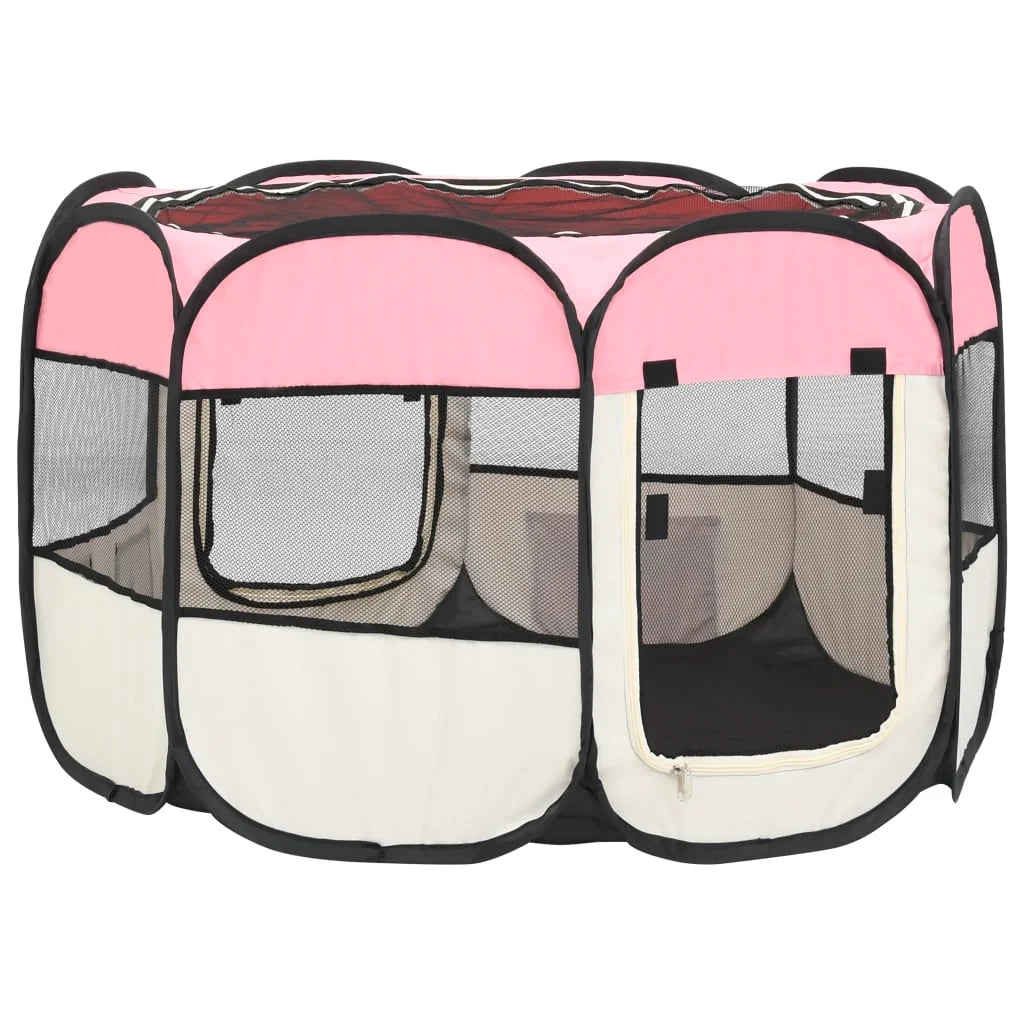 Box pieghevole per cani con borsa per il trasporto rosa 90 x 90 x 58 cm 02_0001735