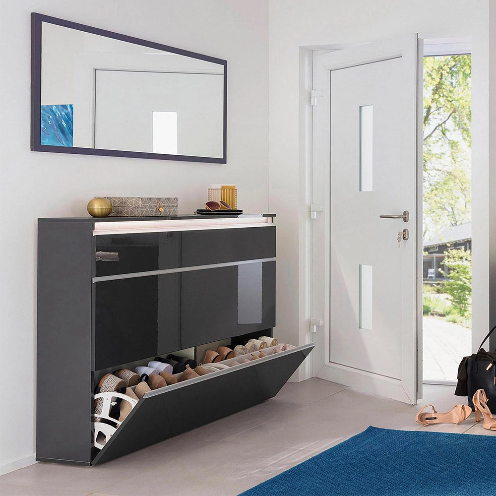 Scarpiera 2 Ante e 1 Antina a Ribalta 120x26,5x108 cm Magic Antracite Lucido