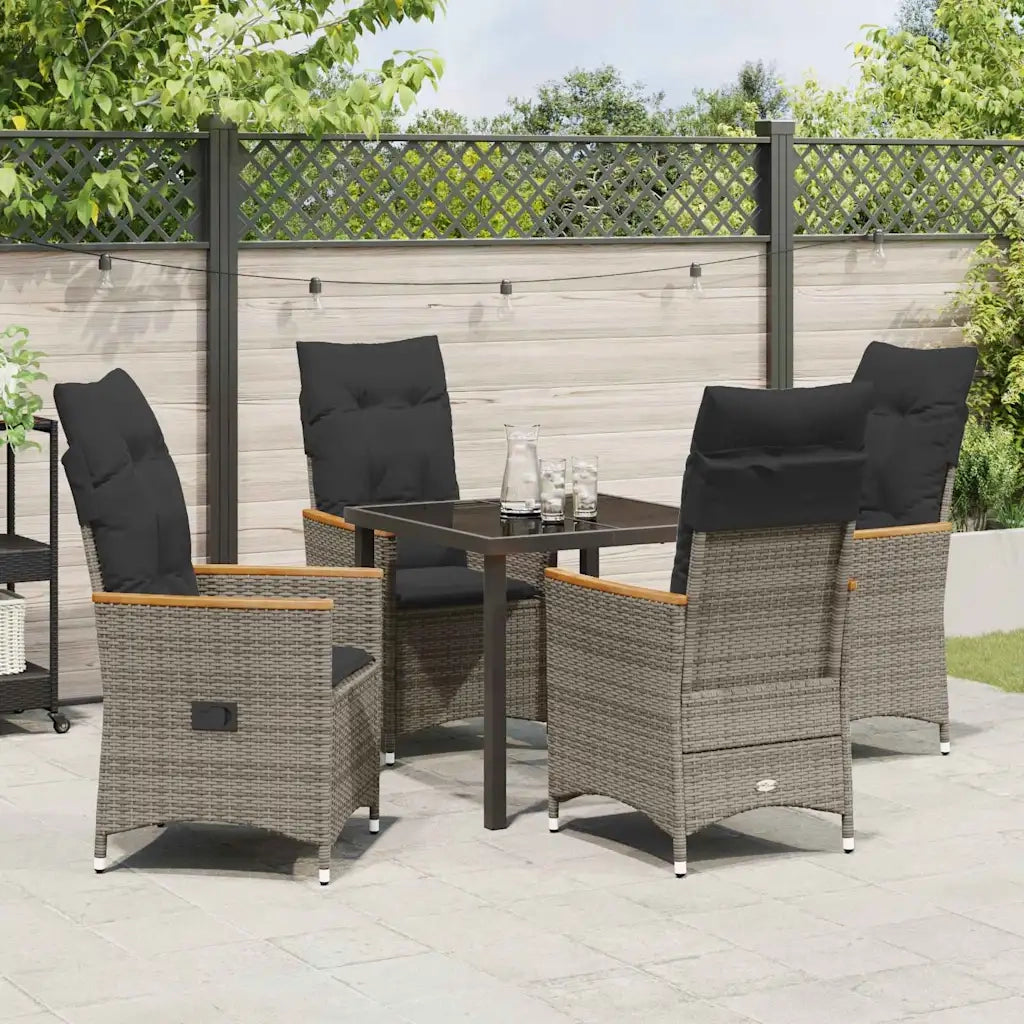 Set da Pranzo per Giardino con cuscino 5 pcs Grigio polyrattan