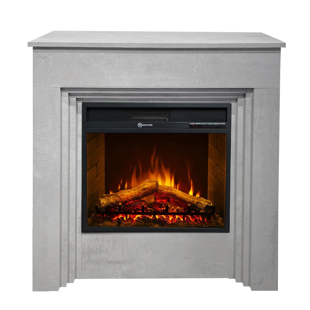 Camino elettrico caminetto da terra BELLINI in legno effetto Cemento Made in Italy L96 x P35 x H96