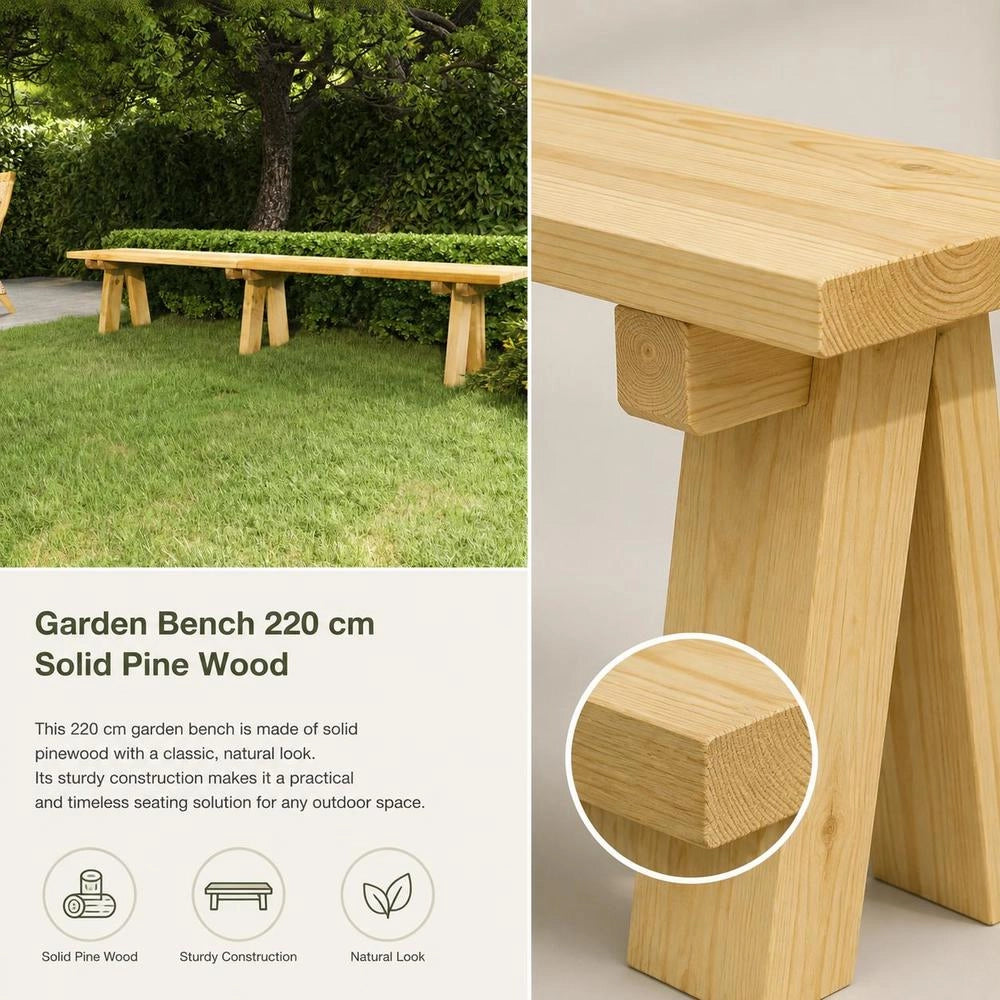Garden Bench 220 Cm Solid Pine Wood Impregnated