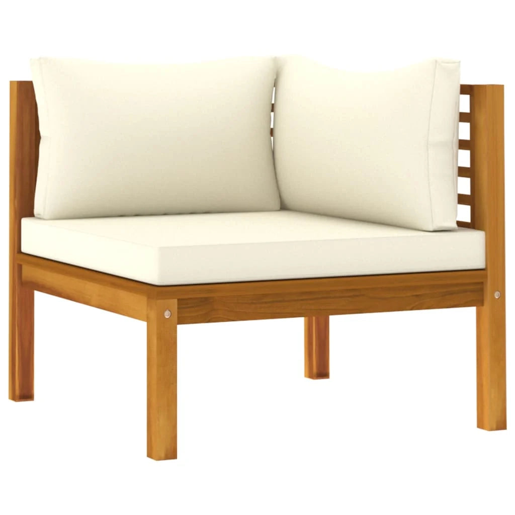 Divano da giardino a 2 posti con cuscino color crema legno massello di acacia 02_0013221