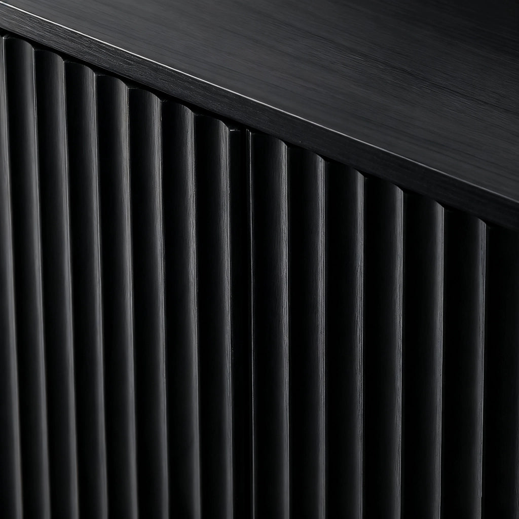 Credenza e madia con 6 ante, design ondulato, per soggiorno e cucina, in MDF, nero, 170 × 40 × 70.5 cm