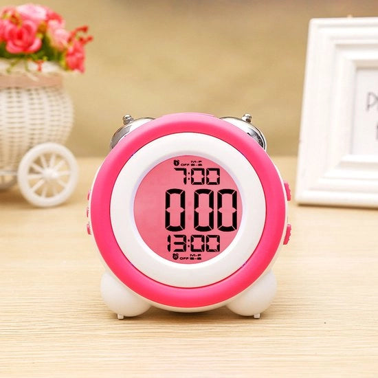 Wekker digitale per sonnambuli - Altoparlante doppio, pausa e luce notturna - Funziona con batterie - Orologio per bambini e adulti - Colore rosso