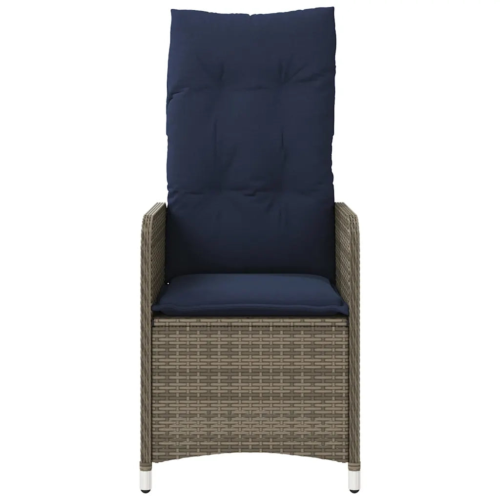Sedia da giardino reclinabile con cuscini grigia in polyrattan 365684