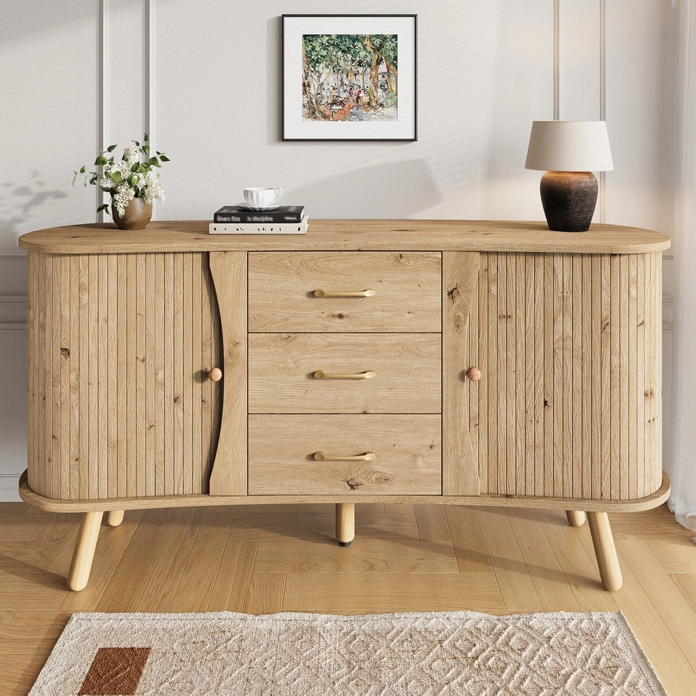 Credenza con Ante Scorrevoli e Cassetti ¨C MINIMAL ¨C Massello, MDF, Design Moderno Scandinavo