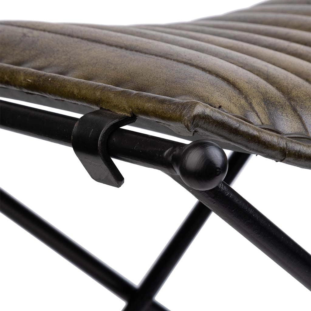 Panca in metallo e pelle verde 52x45x45