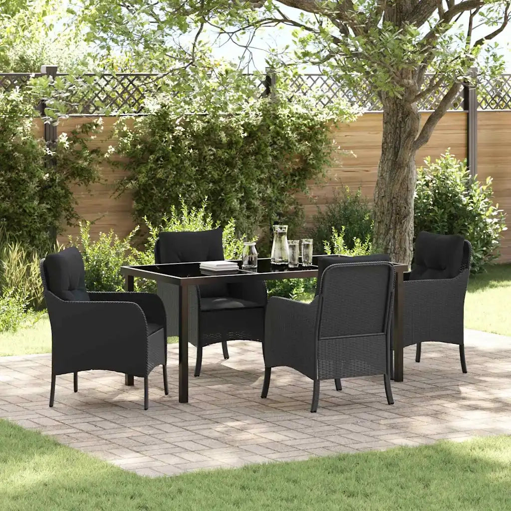 Set da Pranzo per Giardino con cuscino 5 pcs Nero polyrattan 3380151