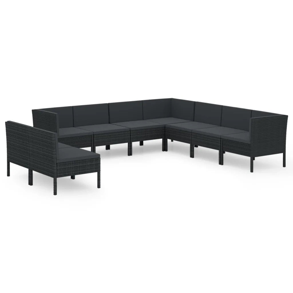 Set Divani da Giardino 9 pz con Cuscini in Polyrattan Nero 3094469