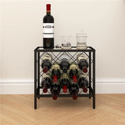 PORTABOTTIGLIE VINI PER 10 BOTTIGLIE IN ACCIAIO NERO CON PIANO D'APPOGGIO IN VETRO TEMPERATO 41X22X41 CM
