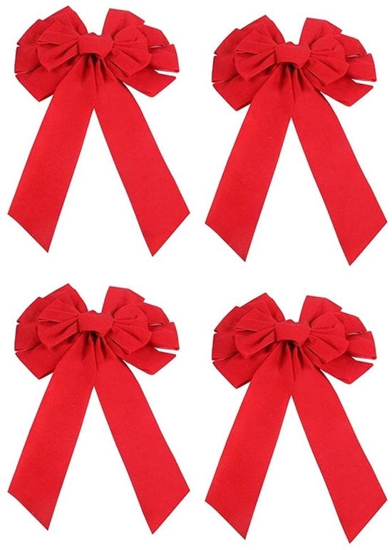 Set di 4 Strisce di Natale in Pelle Rossa di Velluto