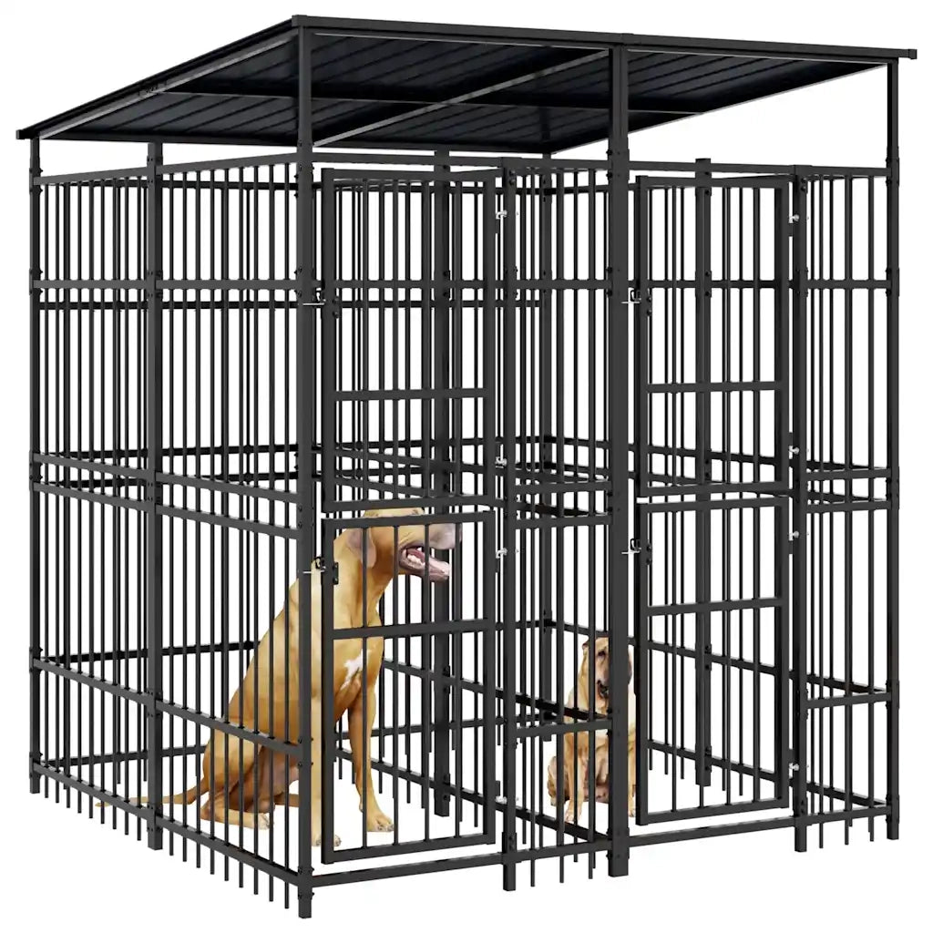 Gabbia per Cani da Esterno con Tetto in Acciaio 3,69 m² 3097947