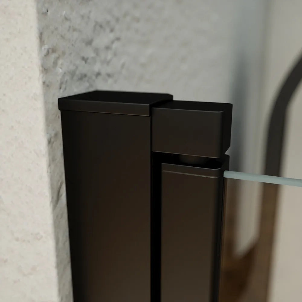 Porta doccia 70cm apertura a battente con profili nero opaco e vetro da 6mm fumè h195 | Elba
