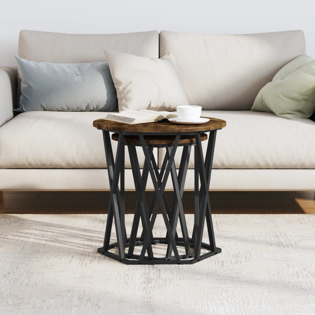Set di 2 Tavolini in Legno Ingegnerizzato di Rovere Affumicato