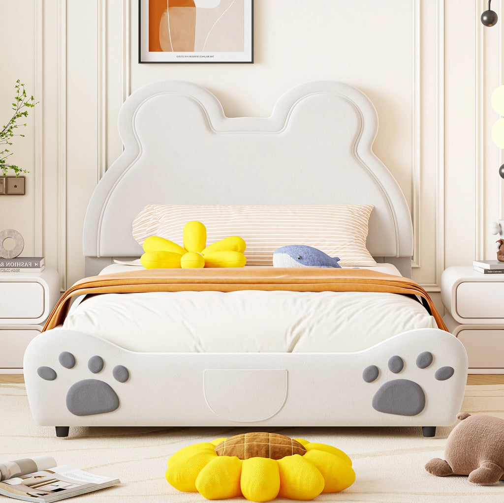 Letto imbottito per bambini a forma di orso 140x200 cm bianco
