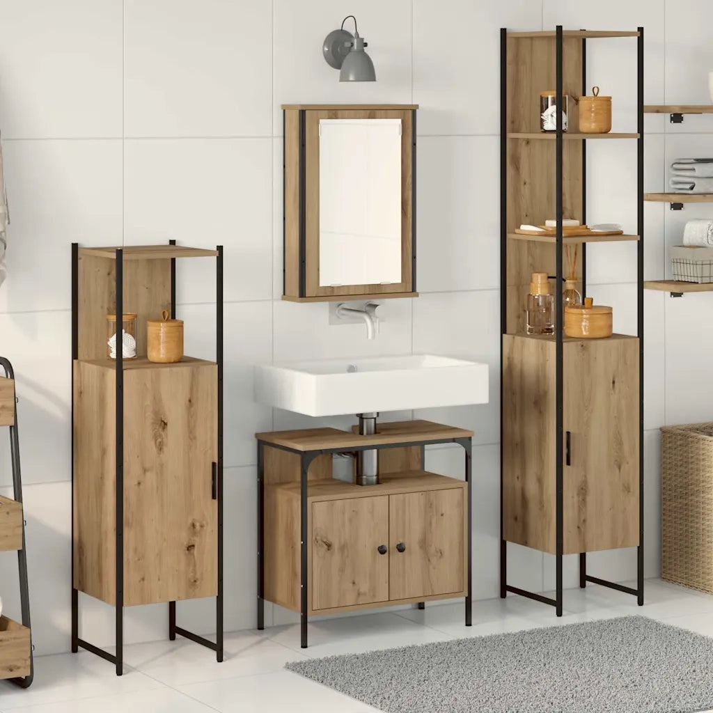 Set di mobili per il bagno con porta 4 pcs rovere artigianale 3334426