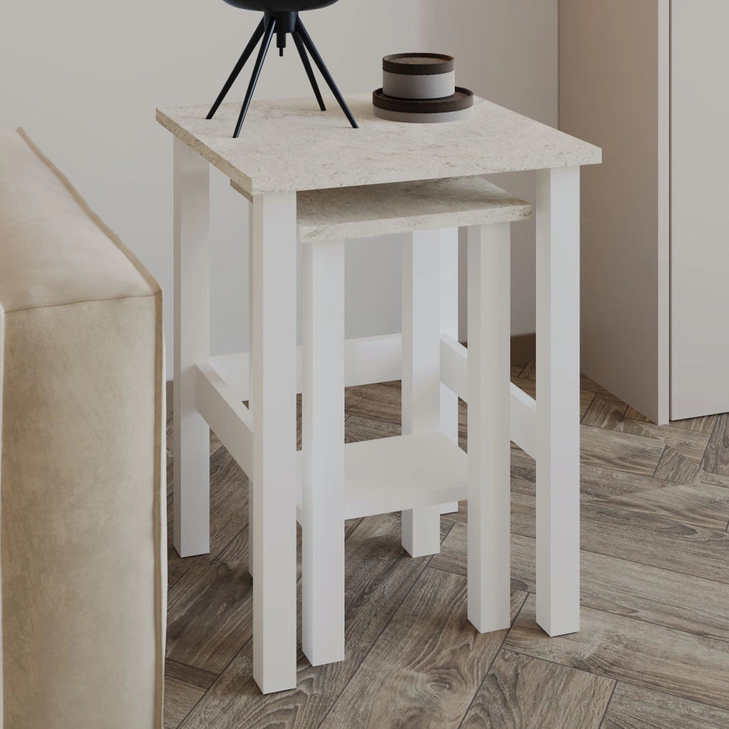 Set di 2 tavolini "Gina 2" in legno - 45 x 45 x 60 cm - Bianco