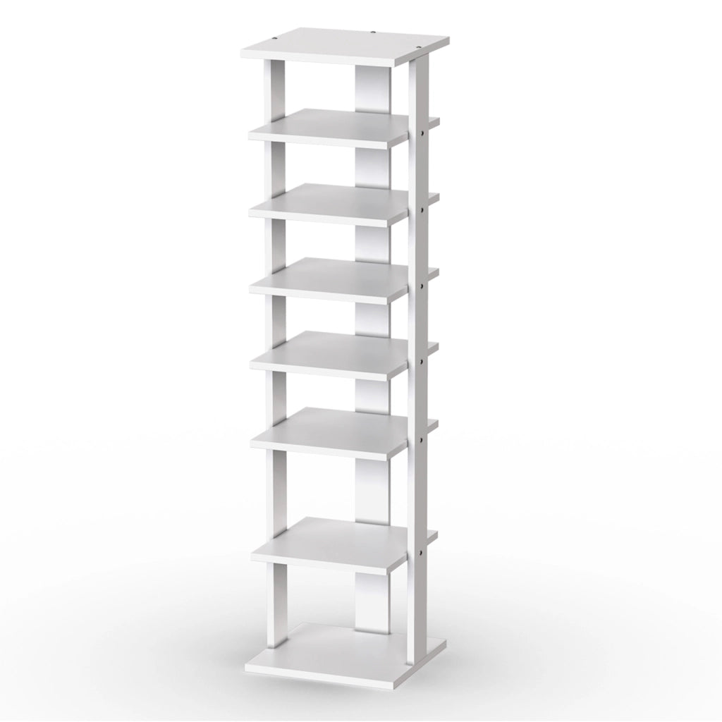 Scarpiera di legno salva spazio con 7 livelli da ingresso e camera da letto-Scaffale per scarpe per casa con dispositivo antiribaltamento Bianco