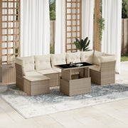 Set Divano da Giardino 8 pz con Cuscini Beige in Polyrattan