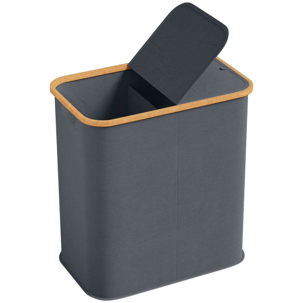 Cestino bucato doppio pieghevole 80 L ¨C zephmum ¨C grigio con coperchio