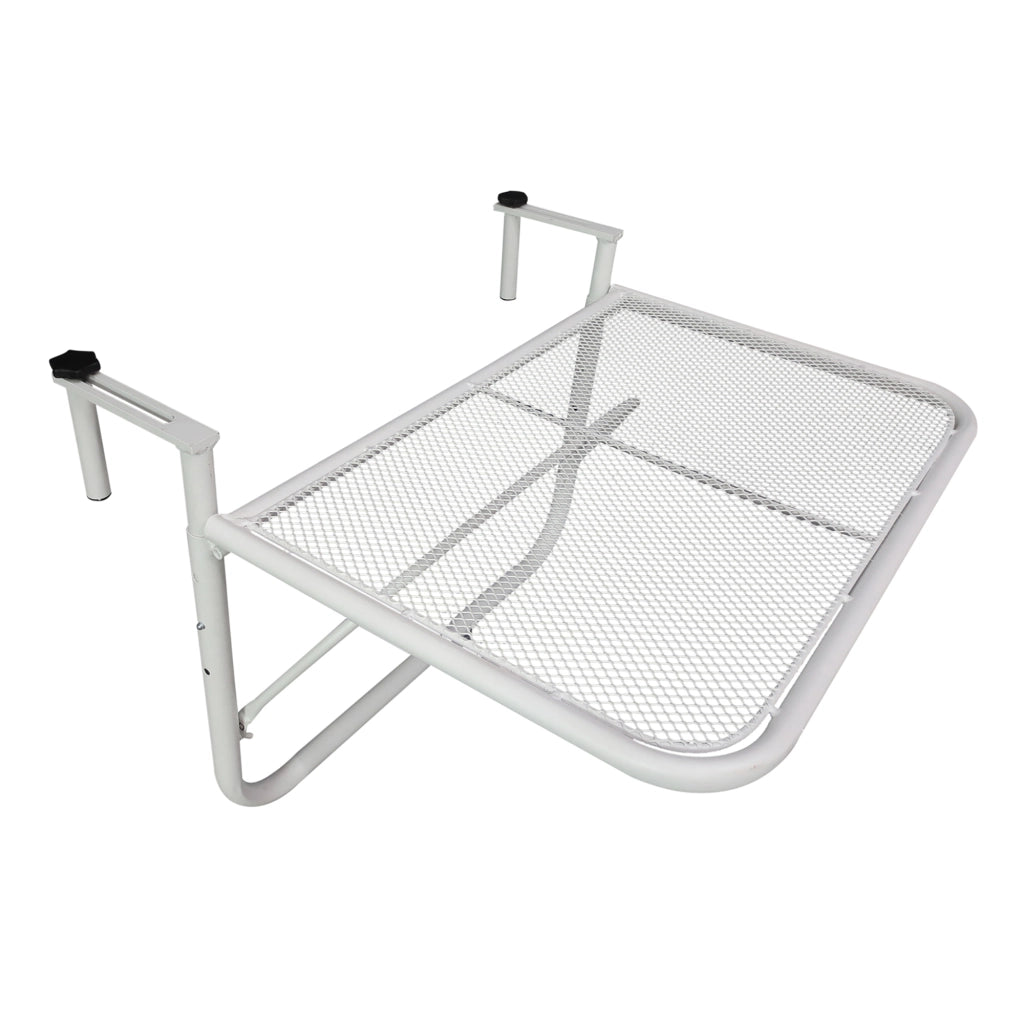 Easycomfort Tavolo da Ringhiera con Ganci ad Altezza Regolabile su 3 Livelli, in Metallo, 60x56.5x45 cm, Bianco