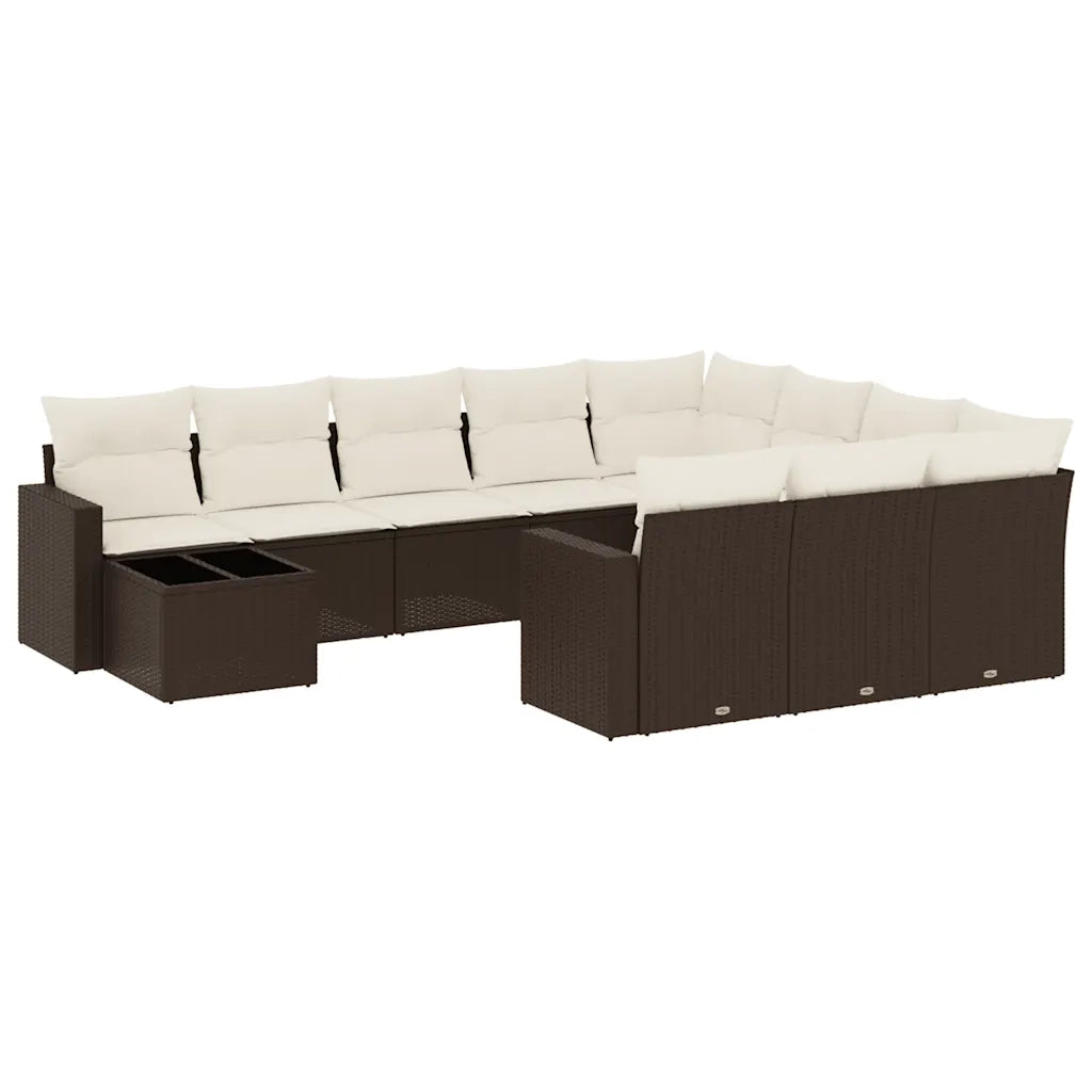 Set Divani da Giardino 11 pz con Cuscini Polyrattan Marrone 3219523