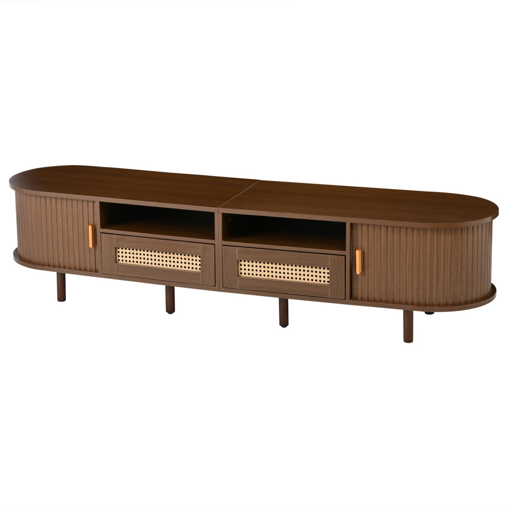 Mobile TV con Cassetti e Ante Scorrevoli Rattan ¨C MINIMAL ¨C Noce 170x40x40 cm
