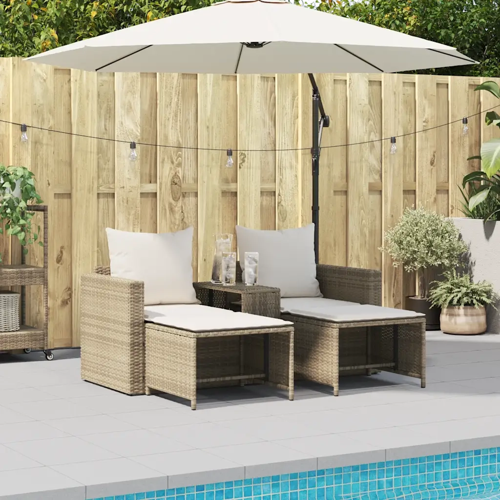 Set Divano da Giardino 5 pz con Cuscini Beige in Polyrattan