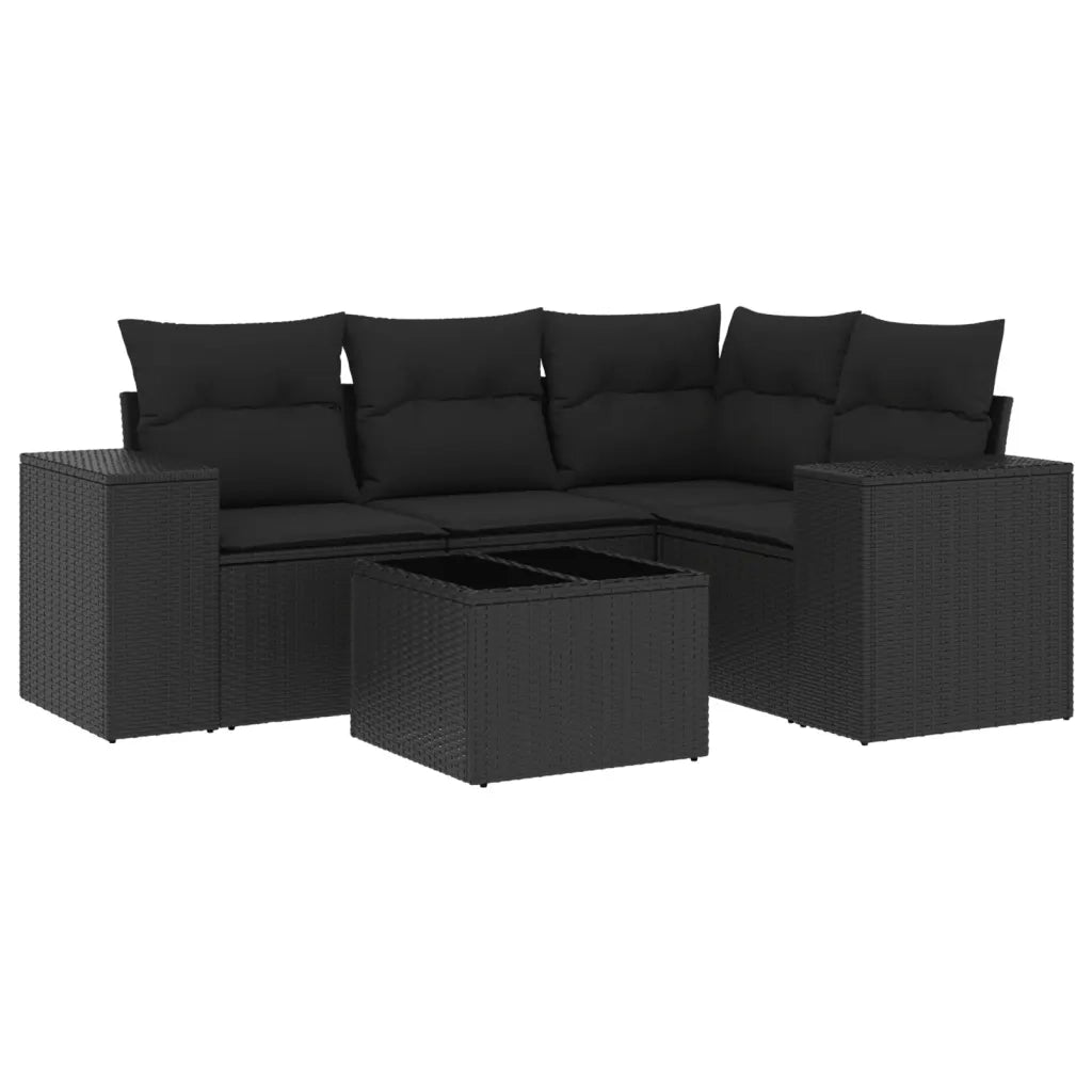Set Divani da Giardino 5 pz con Cuscini in Polyrattan Nero 3222514