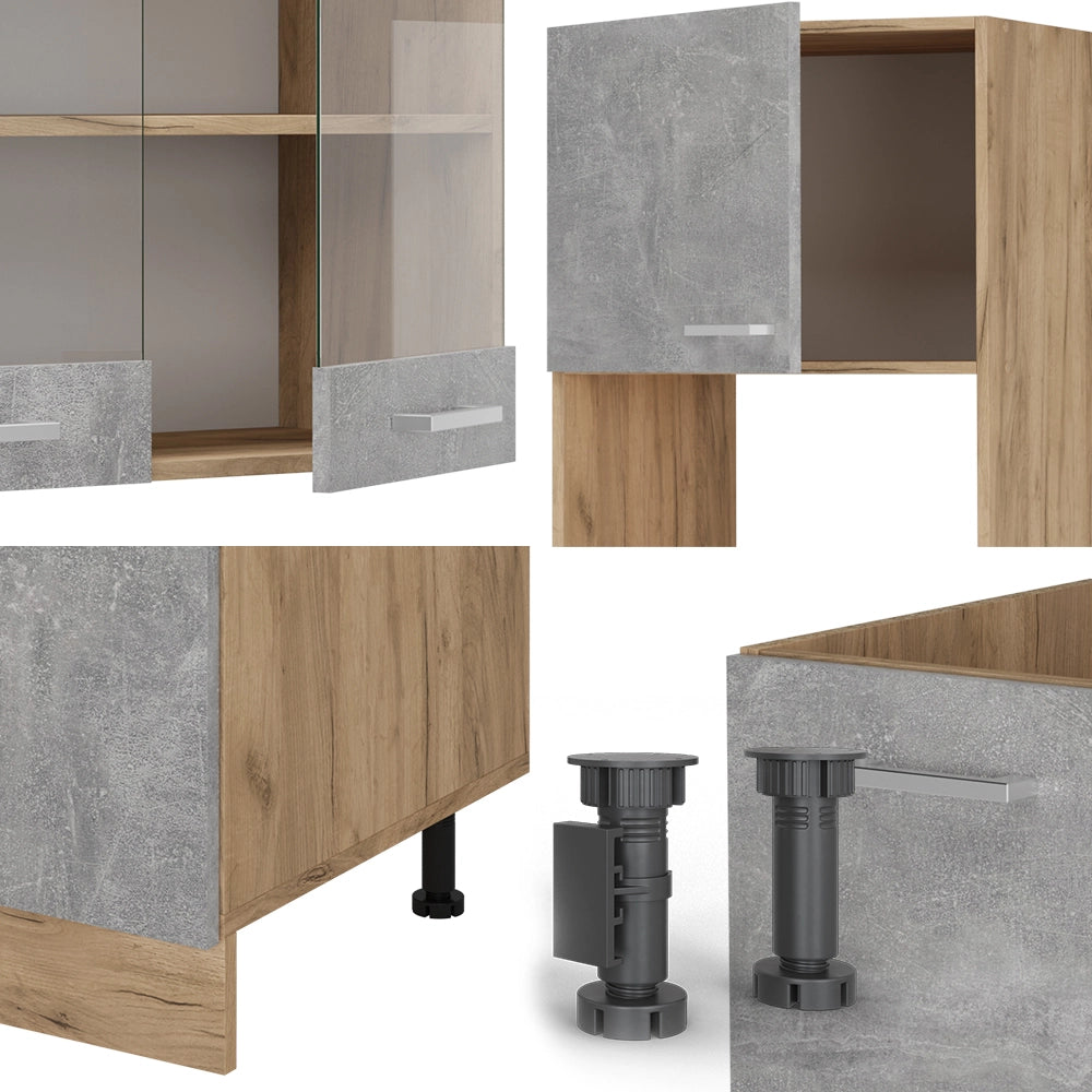 Cucina angolare completa R-Line Calcestruzzo/Rovere dorato 247 x 237 cm senza piano di lavoro Vicco