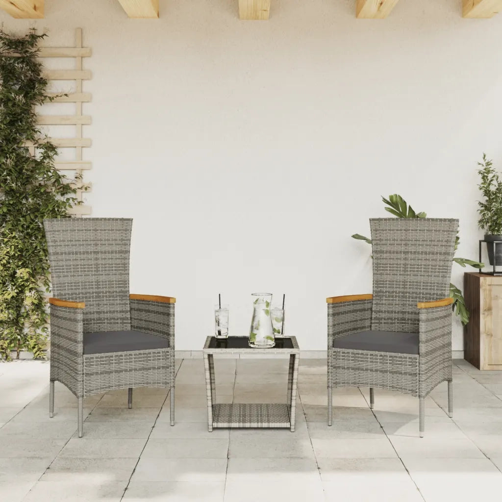 Set da Pranzo da Giardino 3 pz | Set Salotto da Giardino con Cuscini in Polyrattan Grigio