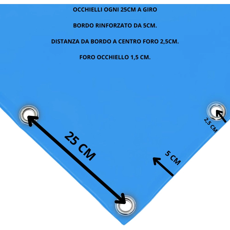 Telo PVC OSCURANTE Impermeabile Bianco | Telone Occhiellato Ogni 25CM 850g/mq | Copertura Esterna | 5x8m | Resistente Multiuso