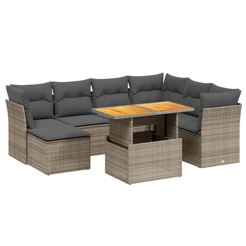 Set Divano da Giardino 8 pz con Cuscini Grigio in Polyrattan