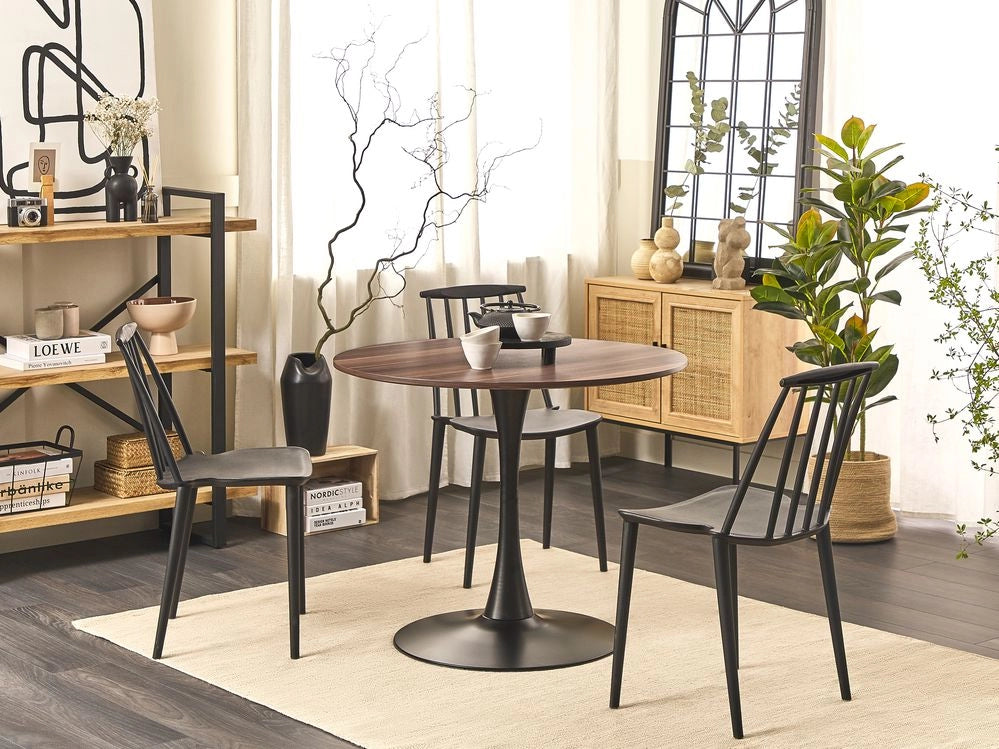 Tavolo da pranzo marrone scuro con piano in MDF nero Base in metallo ø 90 cm Tavolo da cucina rotondo industriale