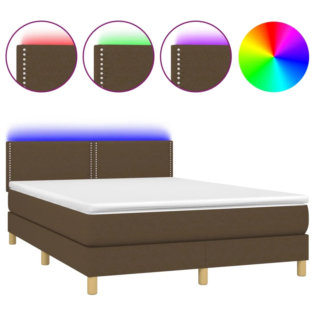 Letto a Molle Materasso e LED Marrone Scuro 140x200 cm Tessuto 3133640